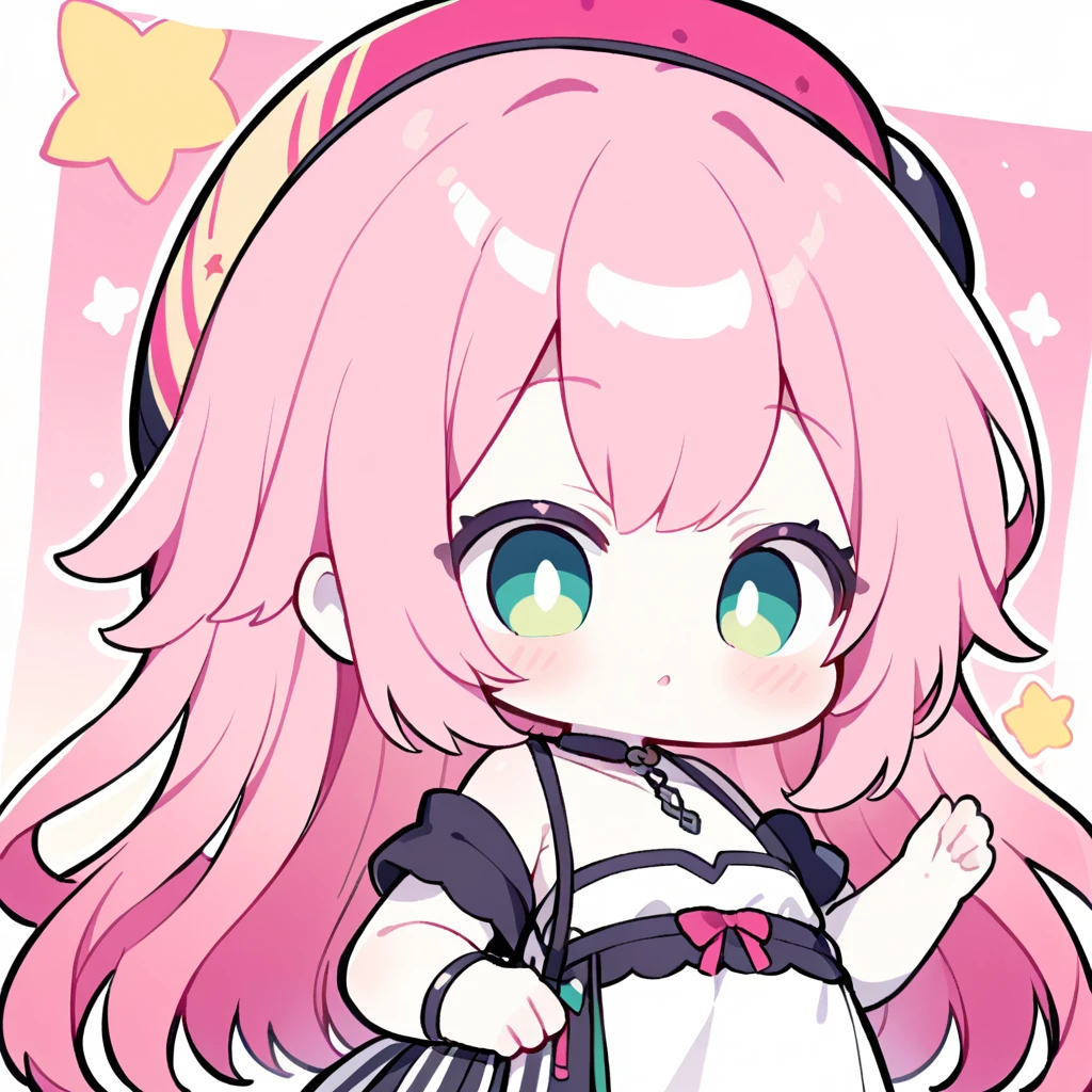 1 chico, pink hair, green eyes, WHITE SKIN, Chibi