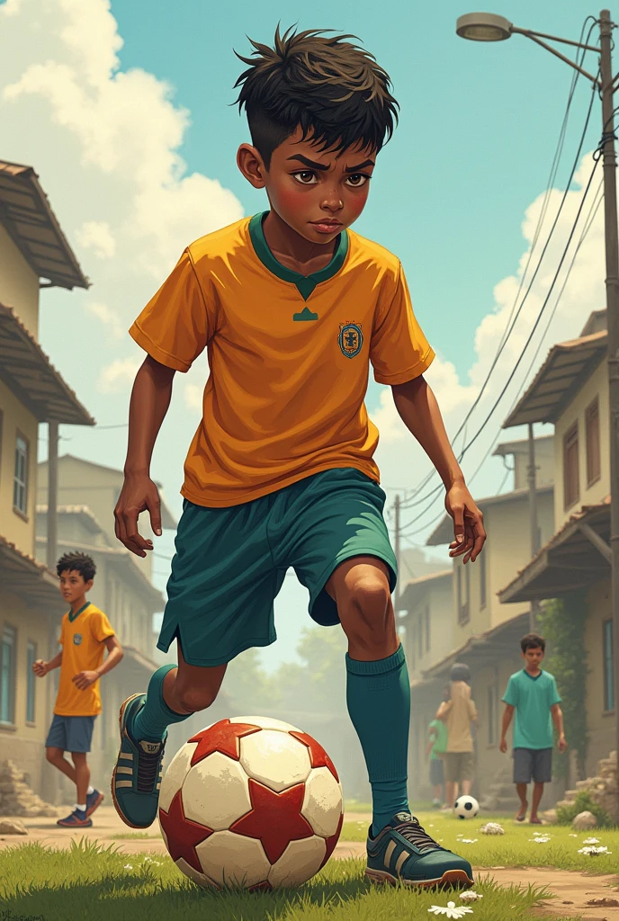 Poor boy playing soccer easy drawing