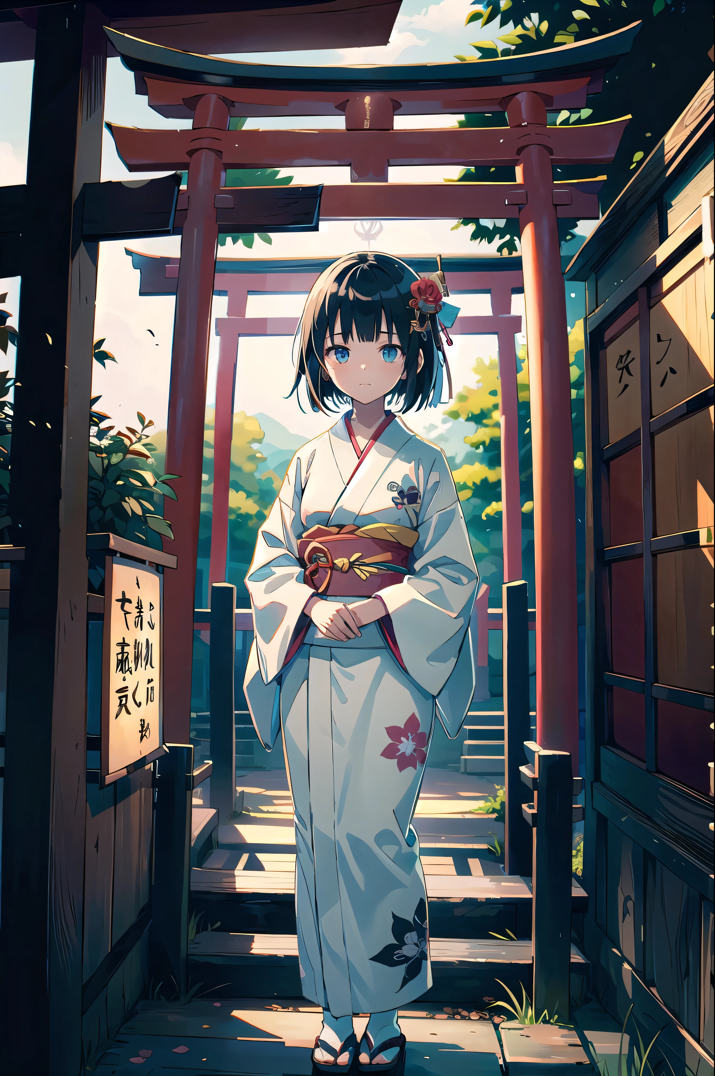 (masterpiece),  1girl,  japanese horror game,  kimono,  torii,  shrine gate