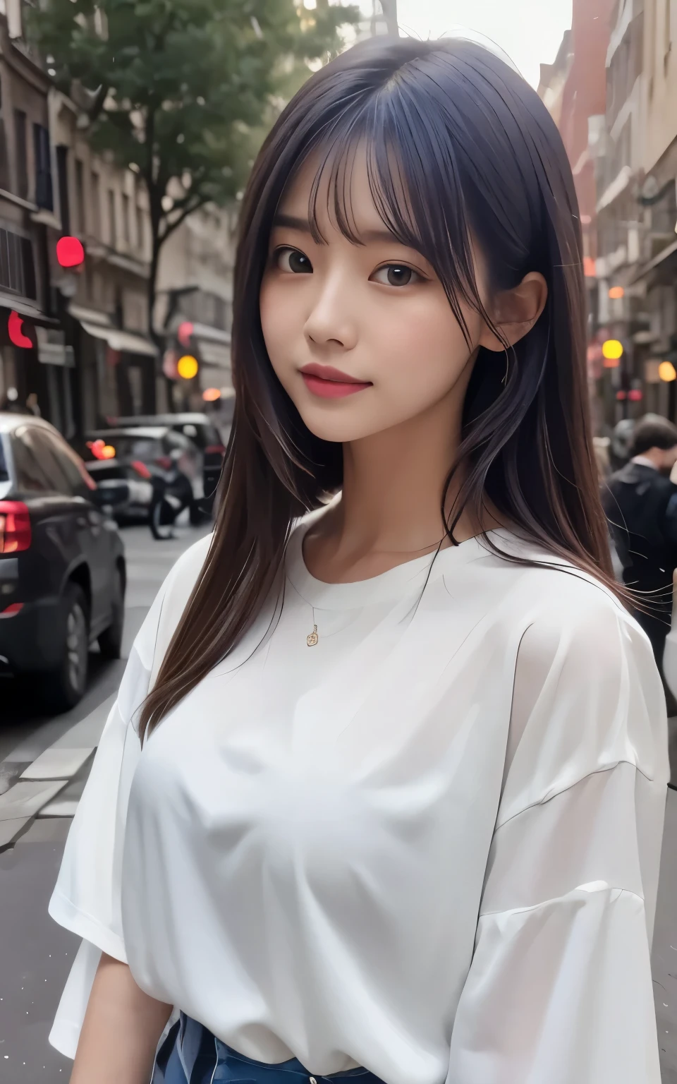 (RAW Photography:1.2)、beste Quality、beautiful detailed girls、bunny girl、angry looking face、highly detailed eyes and faces、Beautiful detailed eyes、huge filesize、highly resolution、highly resolution、8k壁紙、finelydetail、Highly detailed ticker uniform 8k wallpaper、Light on the face、Movie lighting、、sexy pose each other、(photo realism:1.4)、illutst、surrealism、 super detaill、masterspiece、playboybunny、Fishnet pantyhose、on a street, night, neon light, white t-shirts, no-bra, Black pants, poker face, front-view, standing a, in a crowd of people,
