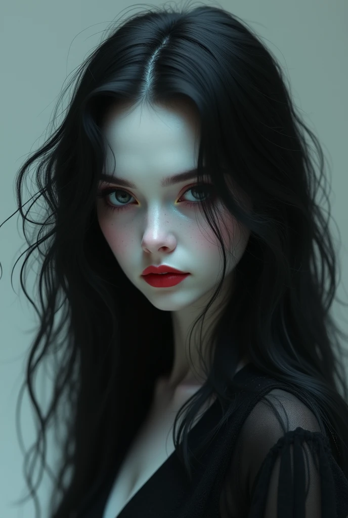 dark eyes, long black hair, pale skin, sharp features, haunting expression,
Female
Greek