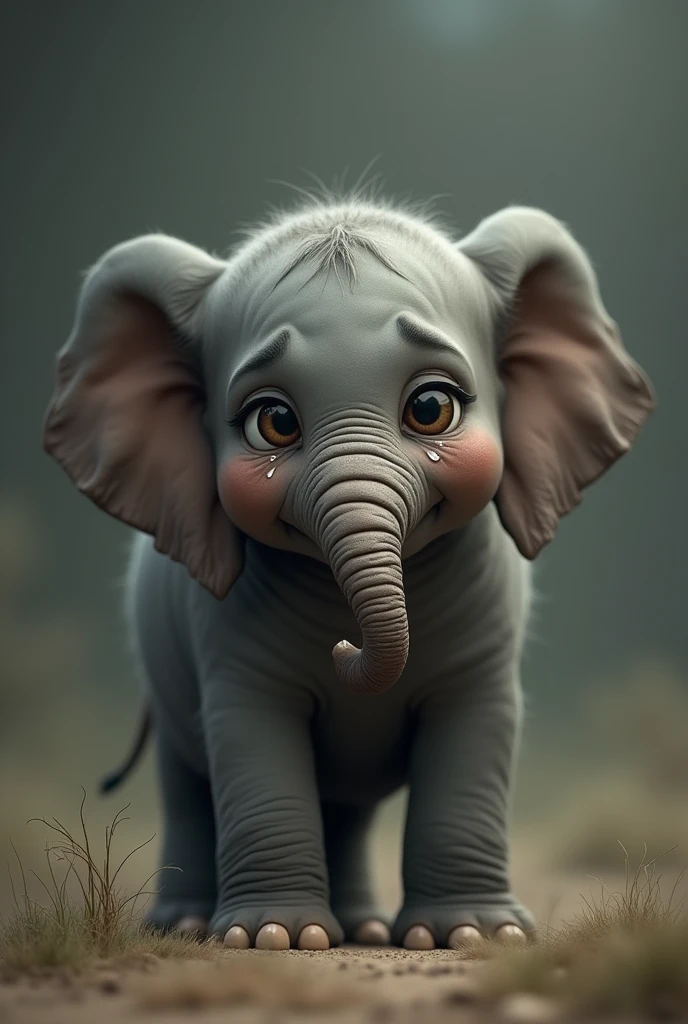 An illustration、elephant、I'm a little fat、Droopy eyes、Are crying