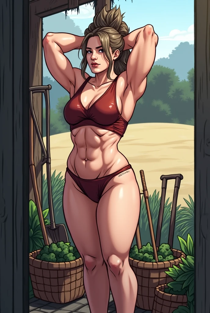 lara croft, ripped muscle, muscular body, pale skin, smile(blush), nude, sixpack abs, [ultra detailed skin:1.2], 8k uhd, pussy, stand,