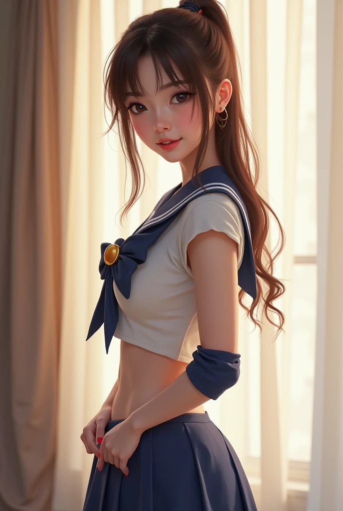 (Ultra HD, Highest quality, High resolution, Surreal, so beautiful), 24000dpi, Special Move Stance, Beautiful woman, Long Tail, Well-formed eyes, Best Vision, 18-year-old, attractive, Perfect body, Physical Beauty, (Sailor suit, mini skirt),whole body,Kenpo wielder,Be on guard,