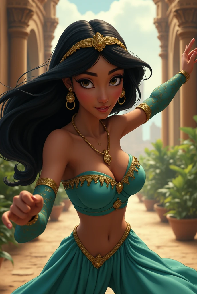 Stunning Princess Jasmine, photo in 8k, in action, cinematic.