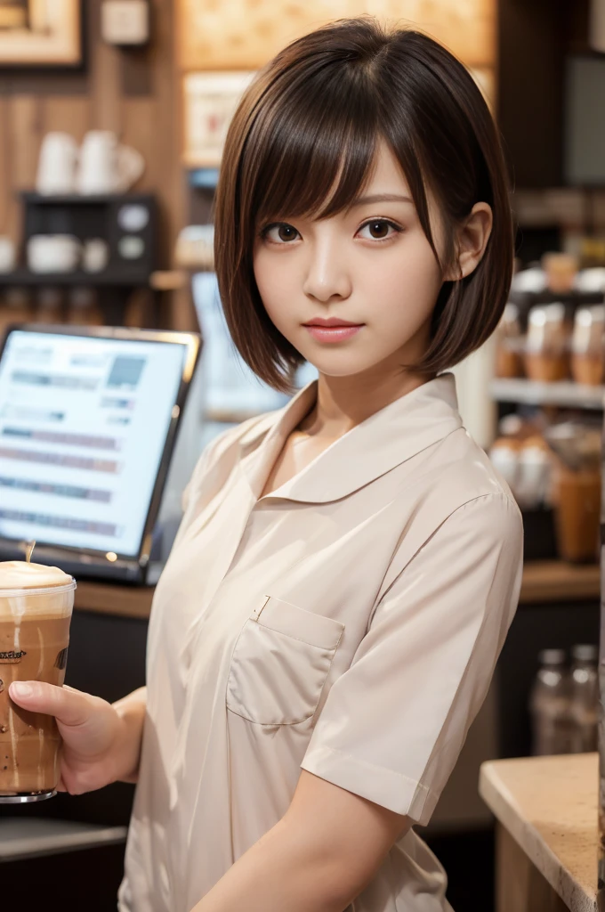 ((software: 1.4)),((Detailed face)), ((software, Barista uniform, Super Short Hair, Side lock hair, 1 girl)), Ultra-high resolution, (Realistic: 1.4), RAW Photos, Best Quality, (PhotoRealistic Stick), concentrated, Soft Light, (()), ((Japanese)), (( (Young Face))), (surface), (Depth of written boundary), masterpiece, (Realistic), woman, bangs, ((1 girl))
