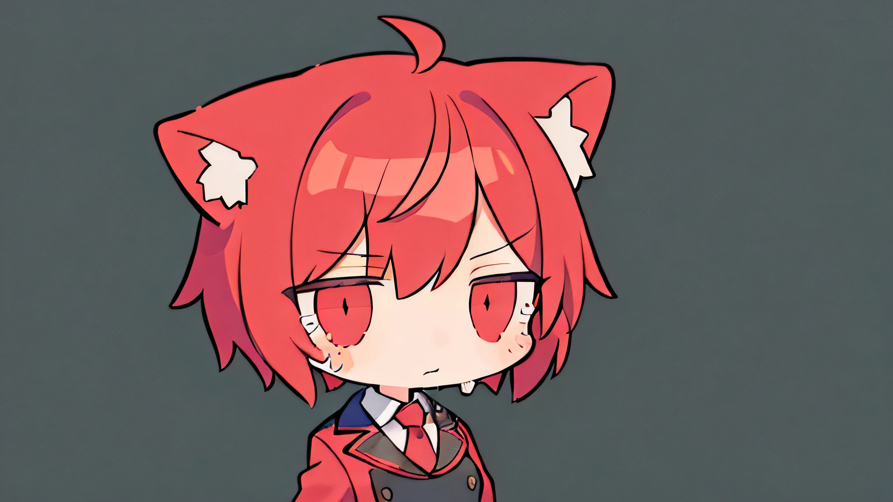 anime girl ,short red hair and red furry cat ear ,crying.