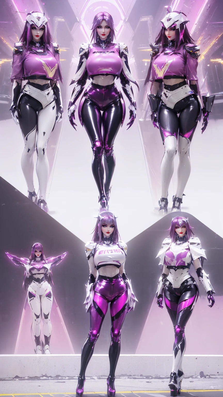 Black-haired beauty, (Surrealism:1.5), (Phoenix Gold Helmet:1.1), (Muscular body,Huge fake breasts:1.5), (Lysis:1.5), (Muscle Abs:1.3), (Mecha Guard Arm:1.1), ((Magenta Shiny Futuristic Mech Cropped Top, Black mecha tights, White Mech Guard Leggings, High heel:1.5)), (Wet with sweat, Long legs:1.1), (Looking at the audience:1.3), (Women&#39;s Focus:1), (WALKING IN HALLRoom OF FUTURISTIC SPACE STATION:1), (Bright light white_Room:1.3), Super texture, (4X Multi-Anti-Aliasing), (Unreal Engine 5 Rendering), 基于物理的渲染, Ultra-high definition, 16K, 1080P.