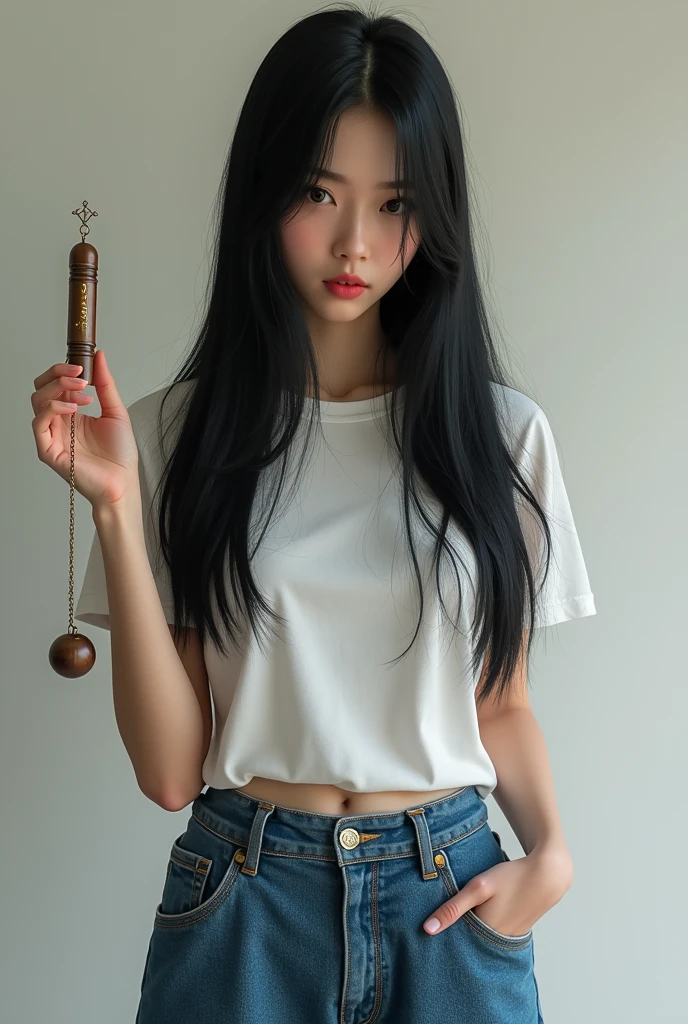 close-up of beautiful South Korean, Kwon Eunbi is a korean pop girl group, shoulder length hair, black hair, straight hair, thick flat bangs cut, bust size 34 inches, wearing a tight dark black strapless tube top, wearing a tight dark black short legging pants, my hair being held by a male barber, then my hair was forcibly cut short by the barber vigorously, the rest of my hair scattered on the floor, sexy looking pose, pose a naughty look, at a male-only barbershop, UHD