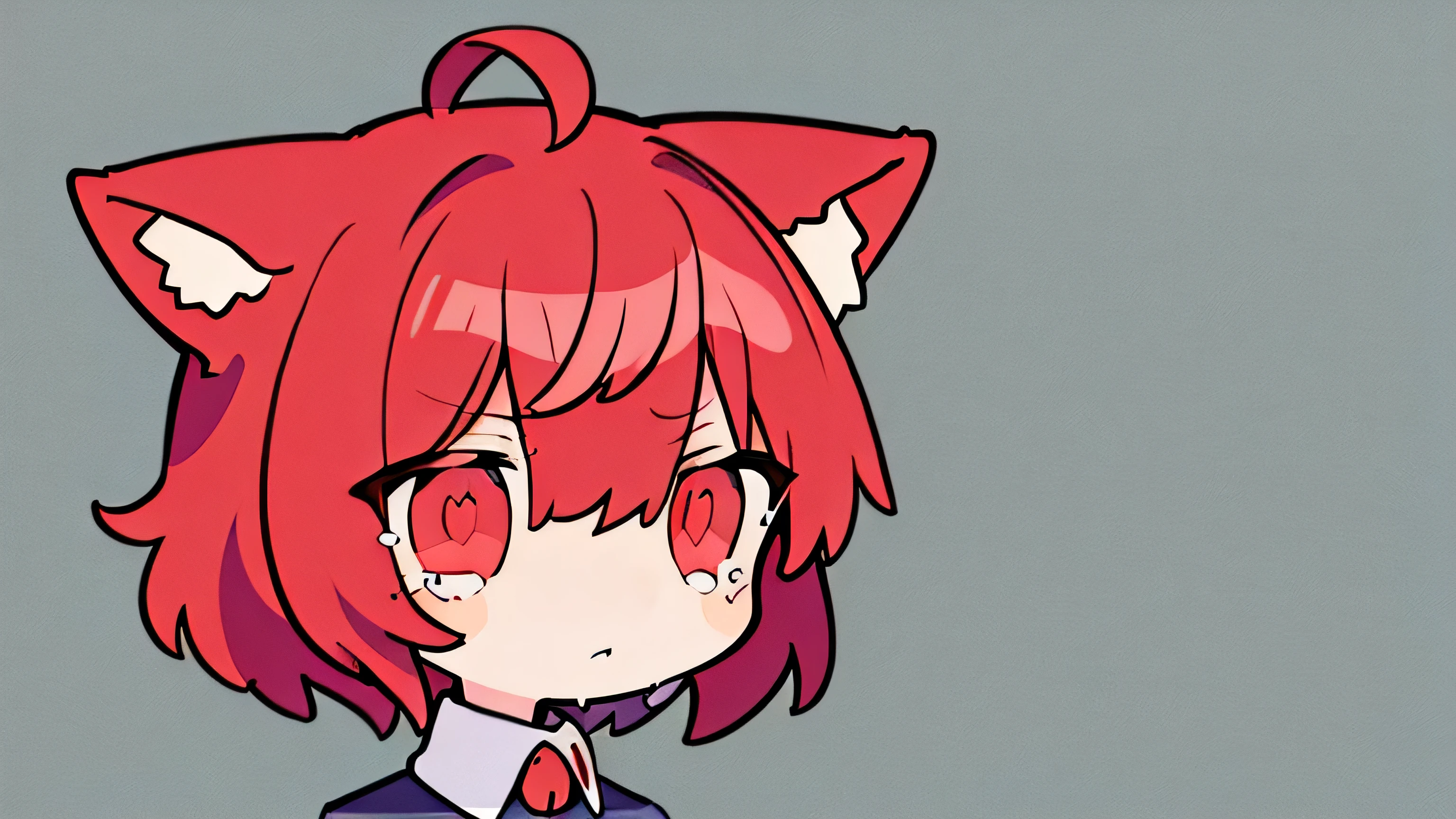 anime girl ,short red hair and red furry cat ear ,crying