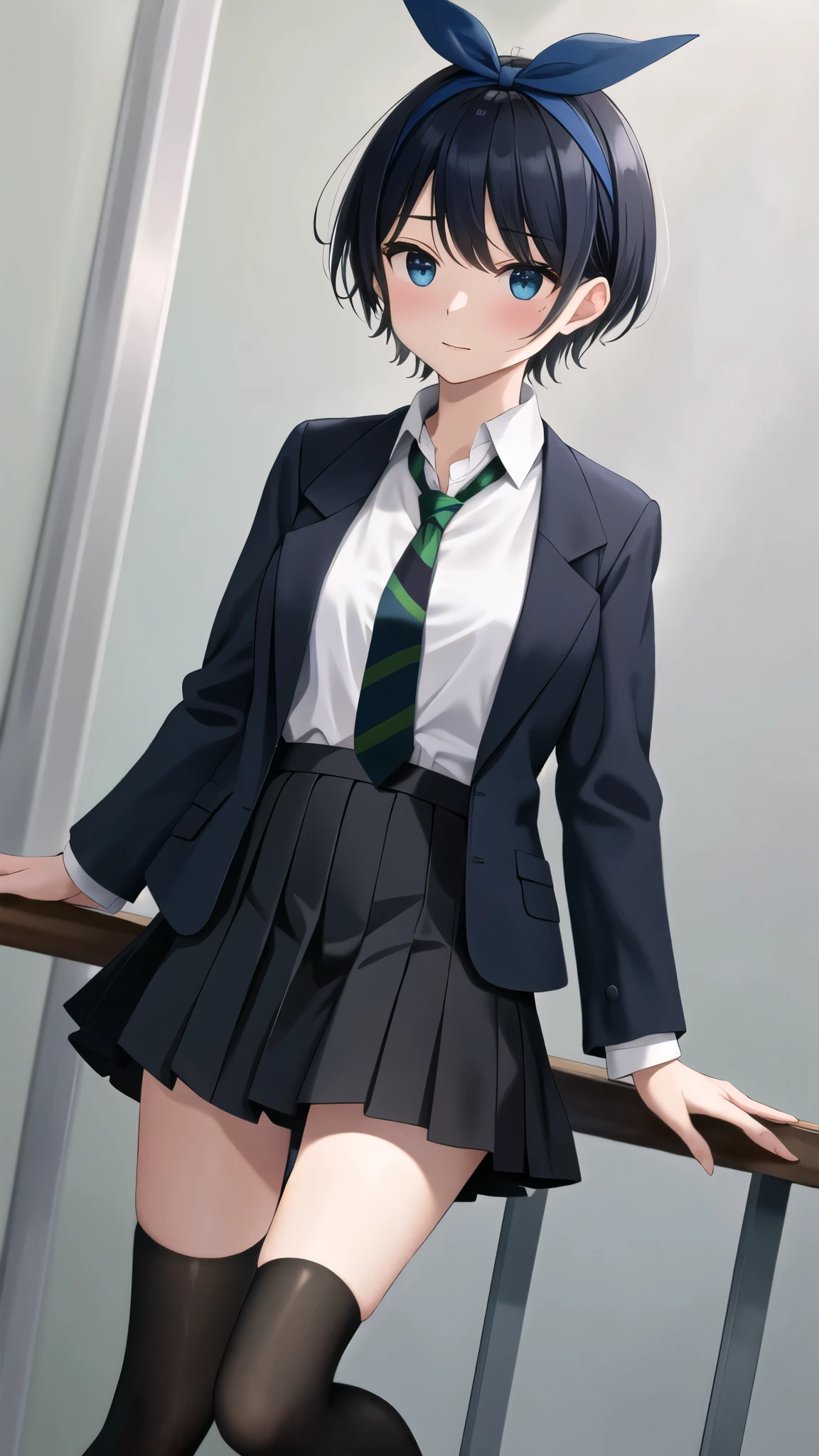 masterpiece, highest quality, One girl,alone, blue eyes, White shirt, Black Hair, Pleated skirt, diagonal-Striped tie, Striped tie, Collared shirt, Black jacket, Black Skirt, short hair, Long sleeve, bangs, , Black socks, Diagonal stripes, hair band, Hair Ribbon, blue hair band, bow, Sarashina ruka,big breasts,Saggy breasts,Outdoor,17 years old,blush,Drunk,Mr.々Pose NSFW,裸feet, feet, (Fingering:1.3),(feetを広げる:1.4),(Spread your pussy:1.2), (Female masturbation:1.4),(insert your finger in your pussy:1.3),(Open vagina, Vivid pussy, High quality vagina:1.3)