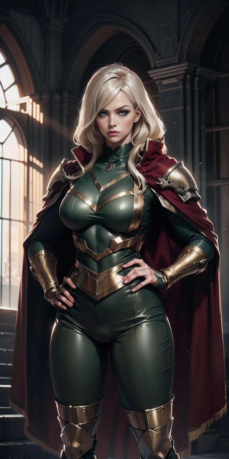 A blonde woman and young green women, Steh auf, Planen Sie den gesamten Vorgang, habillée with a robe rouge. Facial fin and nice details, transparent armor