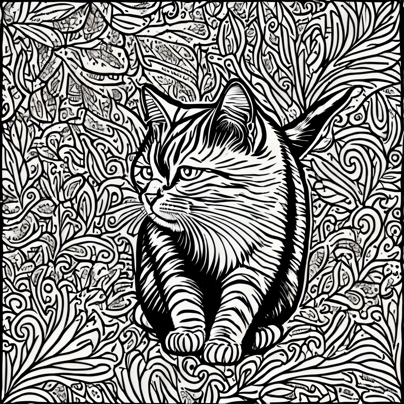 cat walking, no color, no shading, no background, no color