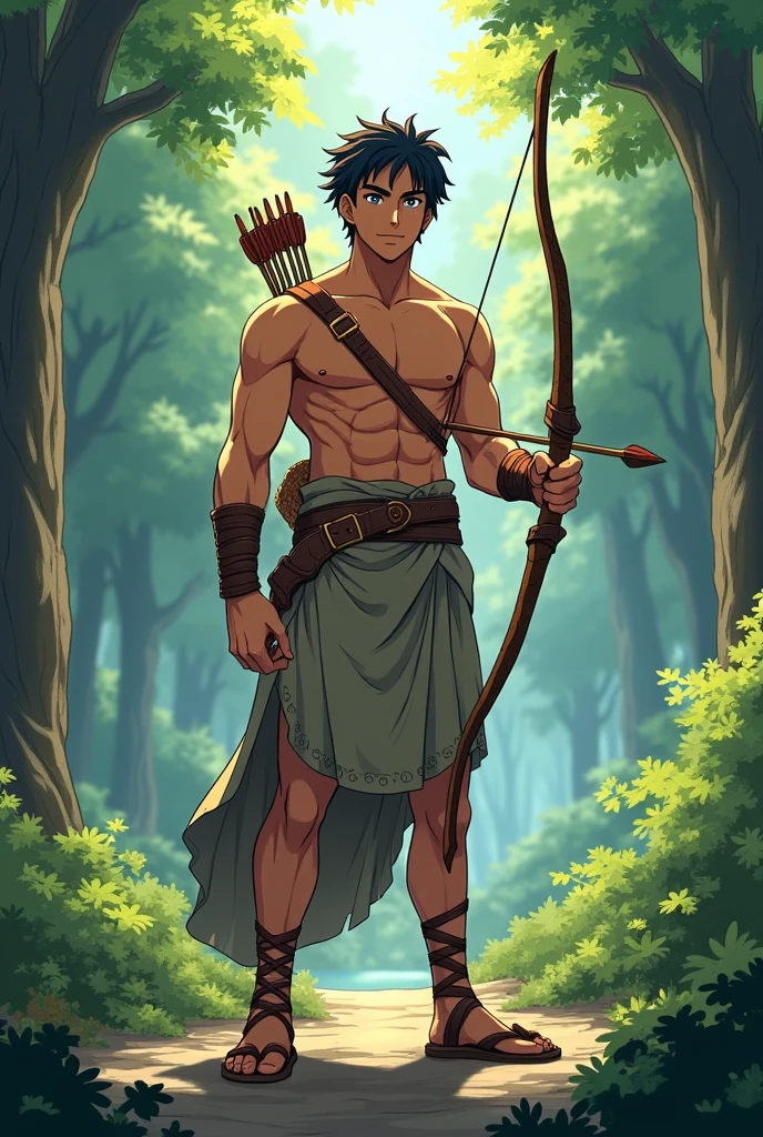 Izuku Midoriya, green fur, sinful, green eyes, greek warrior, shirtless, Greek mythology, son of zeus, forest, Hunter.