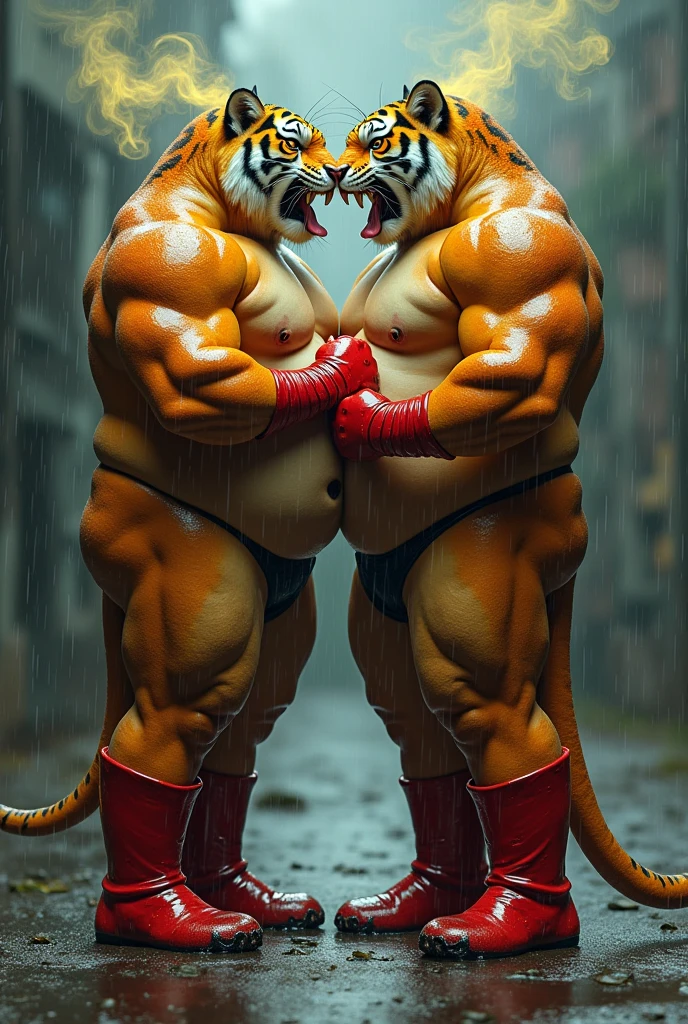 anthro Arcanine, multiple arcanine, characters talking, (flexing at a mirror, mirror reflection:1.2), 4k, high resolution, best quality, posted on e621, (multiple characters:1), anthro body, male, adult, very masculine, (very muscular, heavyweight:1.2), correct anatomy, (locker room background), (by wfa, by chunie:0.8), (by Taran Fiddler:1.0), (detailed eyes:1.2), (watercolors:1.0), (workout clothes, bare chest:1.0), (black stomach, black chest:1.0), (sweat:1.2)