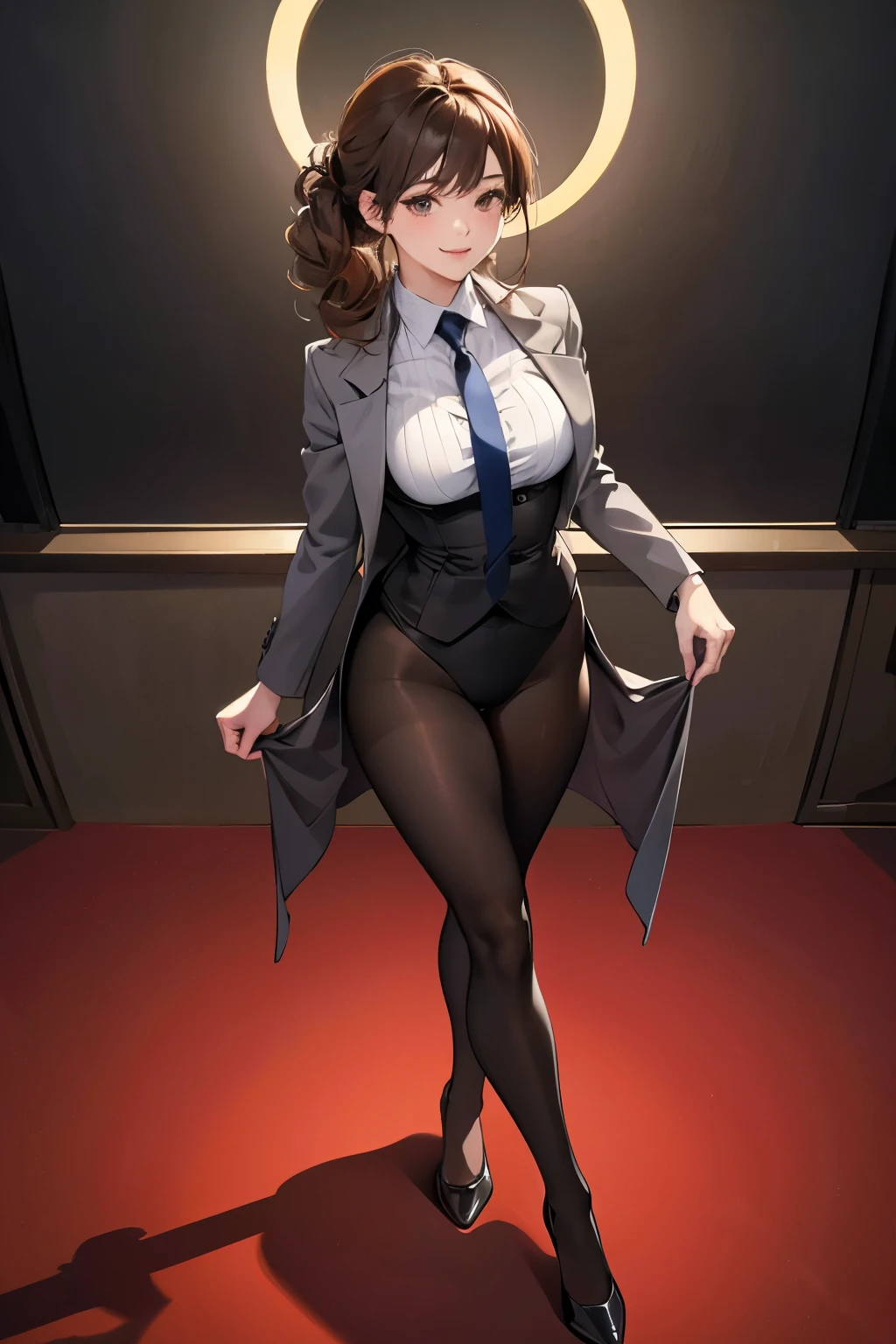 (8k, RAW photos, top quality, masterpiece: 1.2), (realistic, photorealistic: 1.37), (city at night), (professional lighting), (photon mapping), (1 girl: 1.2), (standing), (full), (full), (full), (tall), (sweat-soaked skin), (medium brown hair), (abs are toned), (slim figure), ( see-through wet panties), (camel toes), (blazer), (short skirt that does not hide panties), (wearing high heels), (detail), (beautiful face), (perfect proportions), (masterpiece), (best quality), (skirt up to show panties), (small breasts), (long legs: 1.2), (thin thighs), ( Panties visible from under the skirt), (The shape of the woman's pubic area is clearly visible:1.4), (Pubic hair is see-through), (Pubic hair is protruding), (Low angle:1.2)
