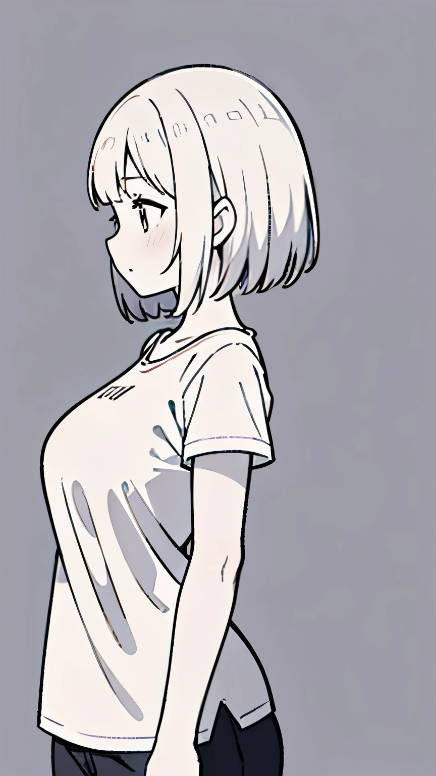 white space background Zazen full body seen Eyes closed frontage Zazen Skinhead Girl Dots on the forehead white t-shirts frontage white backgrounid