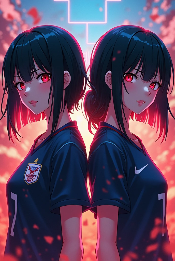 (top-quality、in 8K、32K、masterpiece、nffsw、超A high resolution、Impresionismo、Photorealsitic:1.2)、Full body, from behind, Inside the gymnasium、Volleyball Court、beauitful face、blurry backround、16-year-old beautiful girl、huge tit、shinny skin、bob cuts、Beautiful black hair、Red Eyes、(Hachimaki:1.2)、Volleyball Uniforms、Curve、dynamicposes、Smile with open mouth、Two girls、