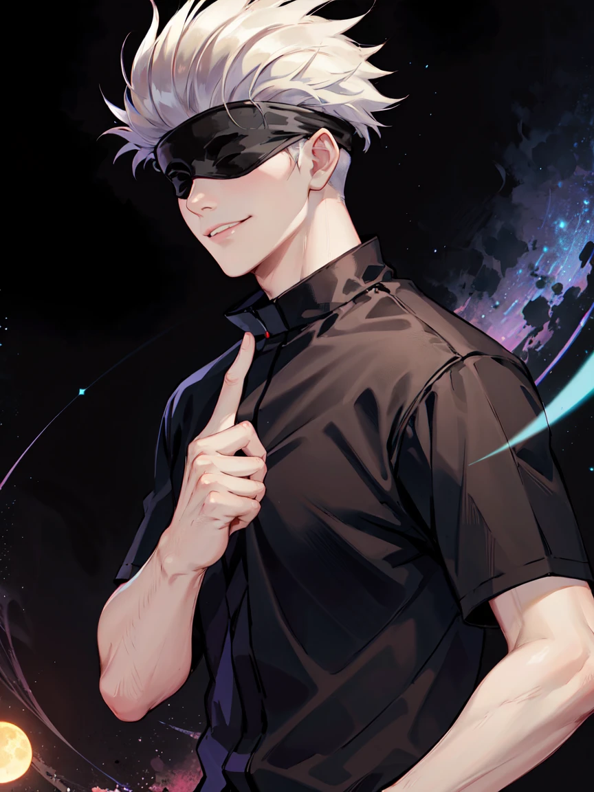 Blindfolded with a black cloth、((eyes hidding))、Gojo Gojo、masterpiece, top-quality, hightquality, 1 juvenile, 独奏, Male Focus, Look at viewers, The upper part of the body, killua_zoldyck
