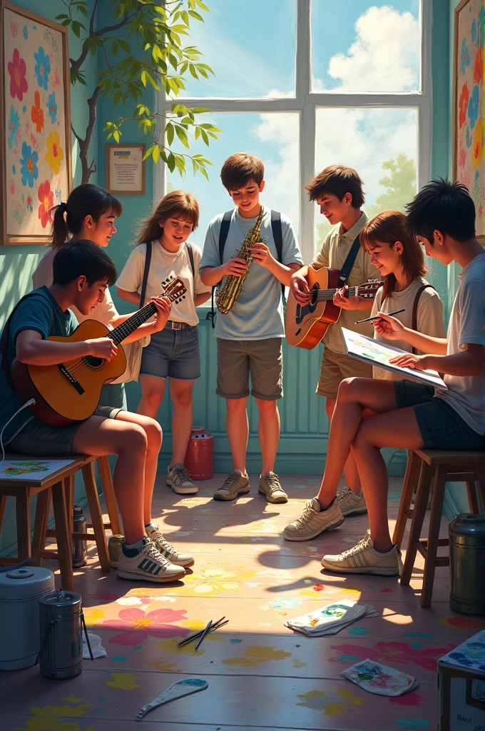 (Masterpiece),(Top Quality),(Super Detail),(Telegraph:1.2), ???, Cute, Smile, 8-year-old 2 boys, Troublemaker, Let's sing together, Let's sing beautiful songs and good songs.