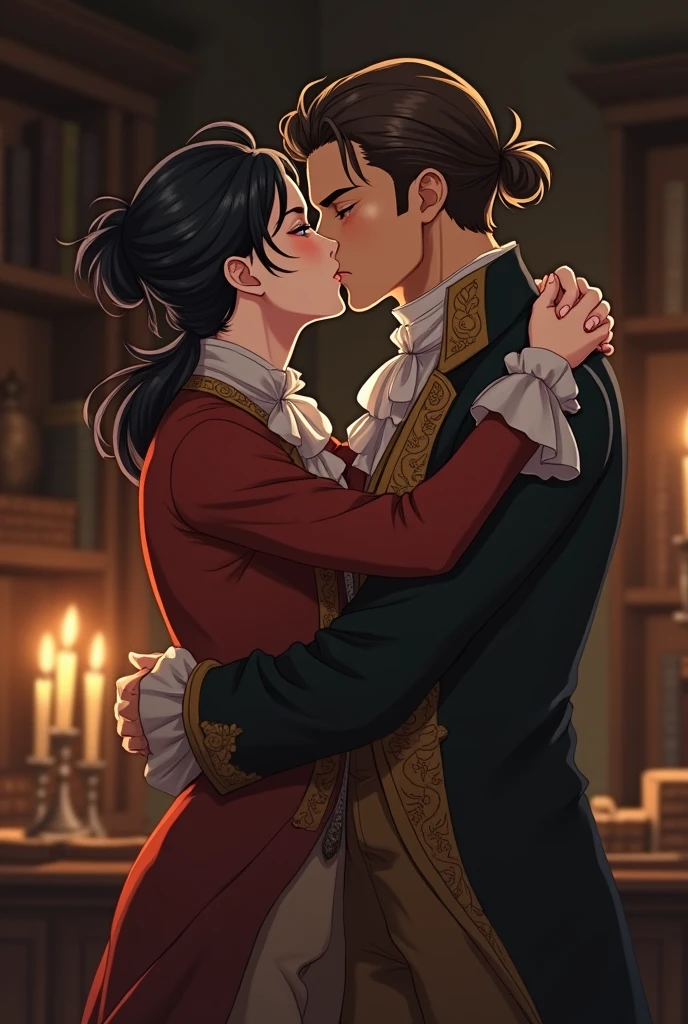 score_9, score_8_up, score_7_up, source_anime, (a female warrior wearing a black eyepatch, serious expression, red eye:1.1) (kissing lady dimitrescu with big  in the neck, black short hair:1.2) , (savage, primitive:1.1), instinct, (messy long brown hair:1.2), wearing body protection, standing, side view, (absurdres, best quality, masterpiece,:1.1)
