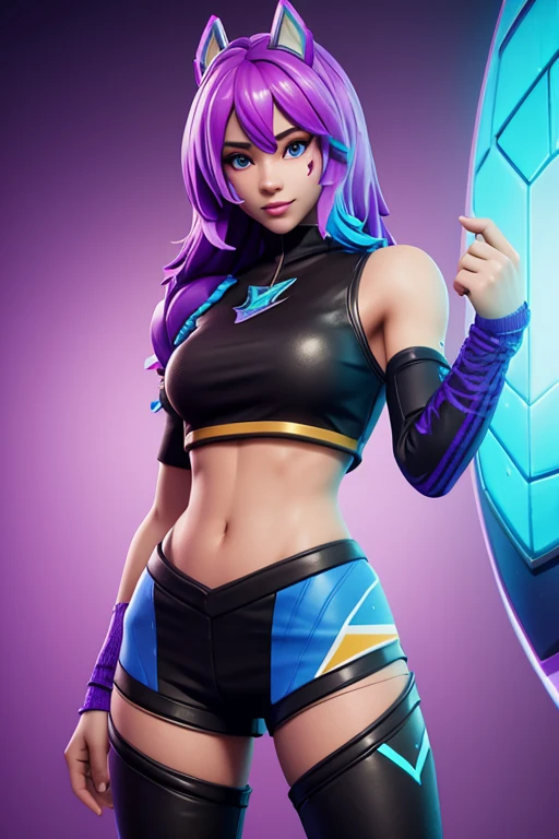 Style 3DMM, (master piece, premier quality, beste-Qualit, art officiel, beautiful and aesthetic: 1.2), (art fractal: 1.3), 1fille, belle, highly detailed, purple hair with a hint of pink, yeux roses, dark lighting, visage souriant, regardant le ciel, ciel, plan moyen, Black sweater with red and yellow sleeves, bijoux, Volleyball Uniform T-shirt Bonded to the Body Long Sleeve 3/4 up to before her wrists,  short tipe ciclista longue jusqu'avant les genoux, fille sportive, seule, adolescente, Sparkling, regarde coquin, eye details, brillance, Looks real, hiperrealista, The Two Equal Perfect Eyes, 1fille, corps entier, Tir de cowboy, (Rembrandt), illustration, (Masterpiece), (Best quality), (ultra_Detailed), finely detail, (Profondeur de chamP), HshinoAi,Gants, Langue sortie, langue, cheveux longs, star \(symbole\), Regarder le spectateur, (cheveux violets:1.2), yeux violets, Upper body dressed as a volleyball player, T-shirt made of sweat-wicking material with long sleeves 3/4 to the front the cuffs in black at the torso and the sleeves from the elbows red with yellow lines on the lathe, ornement de cheveux,