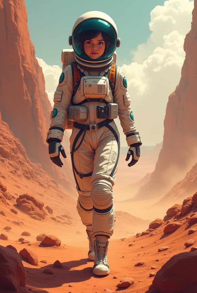 An astronaut who is going out without a space helmet in search of food on Mars anime version 