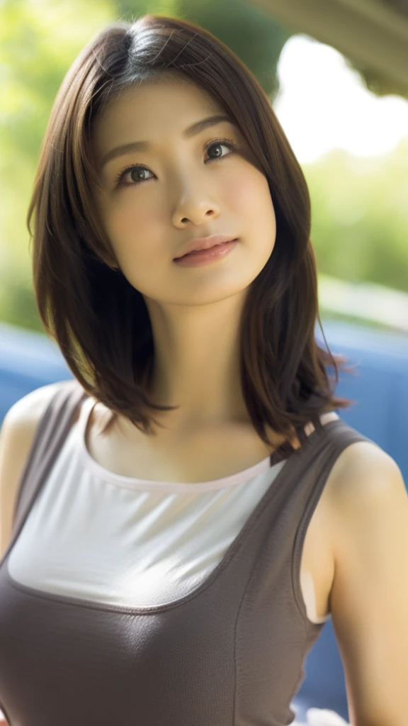 One Girl, (Beautiful girl, Delicate girl:1.3), (:1.3),
break, (Plain T-shirt:1.2),
break, (Small waterfall background:1.2),
break, smile, Long legs, Very beautiful eyes, (Symmetrical eyes:1.3),
break, (Big Breasts:1.3), Brown eyes, Parted bangs, Brown bob cut hair, Round face, cute,
break, (Eye and facial details:1.0),
break, (masterpiece, Highest quality, Super detailed, Detailed face, 8K)