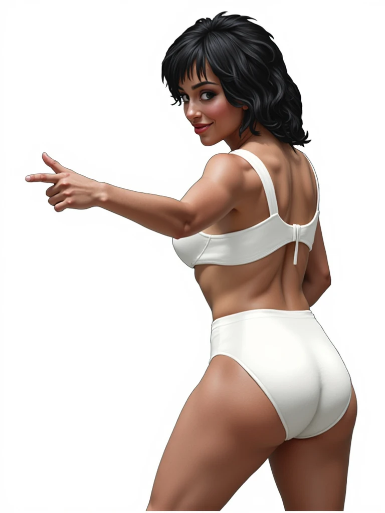 ((masterpiece, best quality)), ((39 year old)), (((Curvy))), ((Unohana from Bleach)), ((Japanese woman with long black braided hair)), ((white cotton panties)),white bra, smiling, Blue eyes, (((realistic art style)))