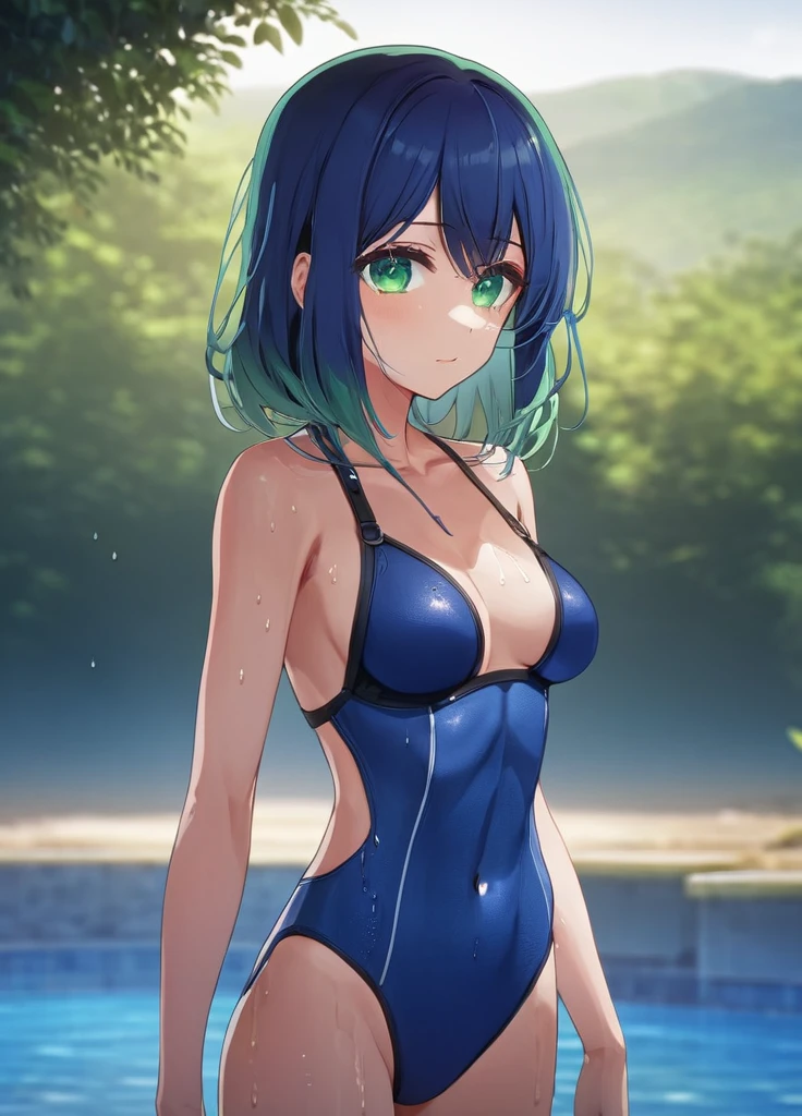 Masterpiece, High Quality, 8K, Beautiful Lighting, 1 Girl, Solo, Akane, ((Bikini))) Sea Thighs ((((sweat)) ((Big))) Smile Lie on your back Get wet