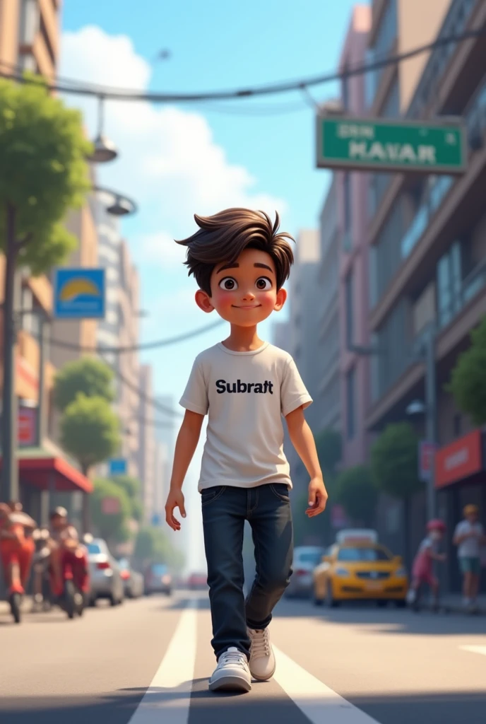 A boy standing in road wears t shirt named drama