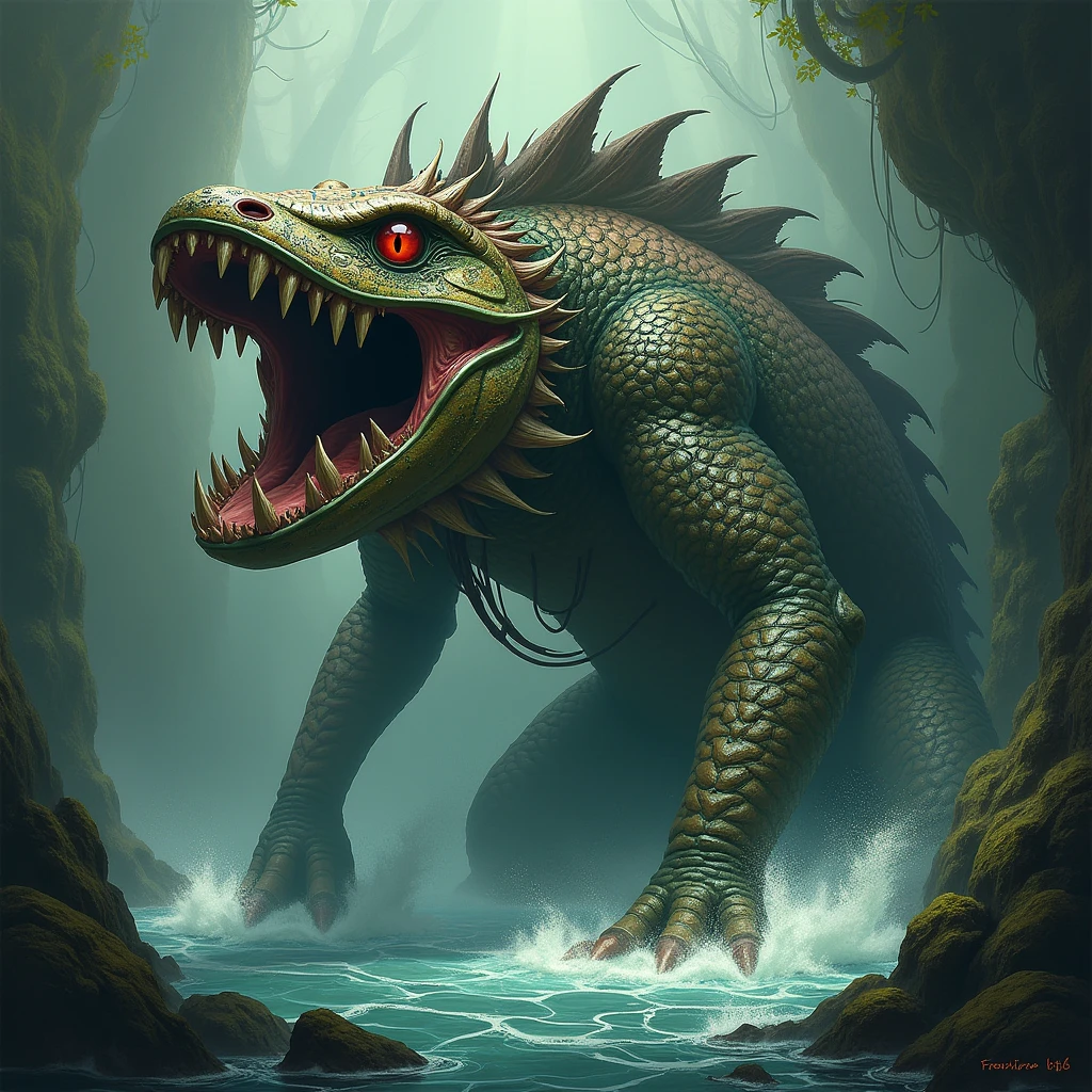 (<lora:1980s_Fantasy_Style_SDXL:1.0> 1980s Fantasy Style, vivid color:1.3), [:(23-year-old Mystic Knightcore (anthropomorphic Chinese Giant Salamander:1.4) wearing(Layered bracelets with a dark wristwatch):2], [(dramatic rescue operation in a raging sea storm, with characters battling towering waves and fierce winds:1.3)], pixar,