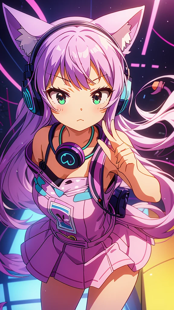 cute beautiful girl and headphones nekomimi perfect anatomy great quality of detail perfect hands