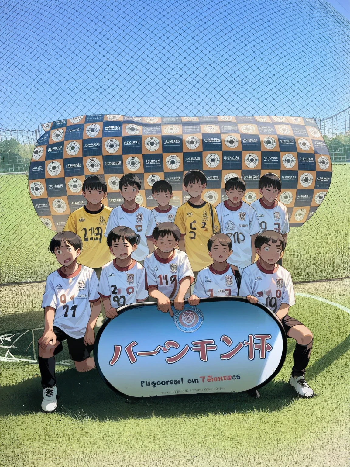 夏休みのprimary school校、Pool、primary school5Grade、Japan Boy、hot day、Two boys talking、Short sleeve gym uniform、Blue shorts、physical education、barefoot,(Boy 1.4)、Boys only 、(10Age 1.4)