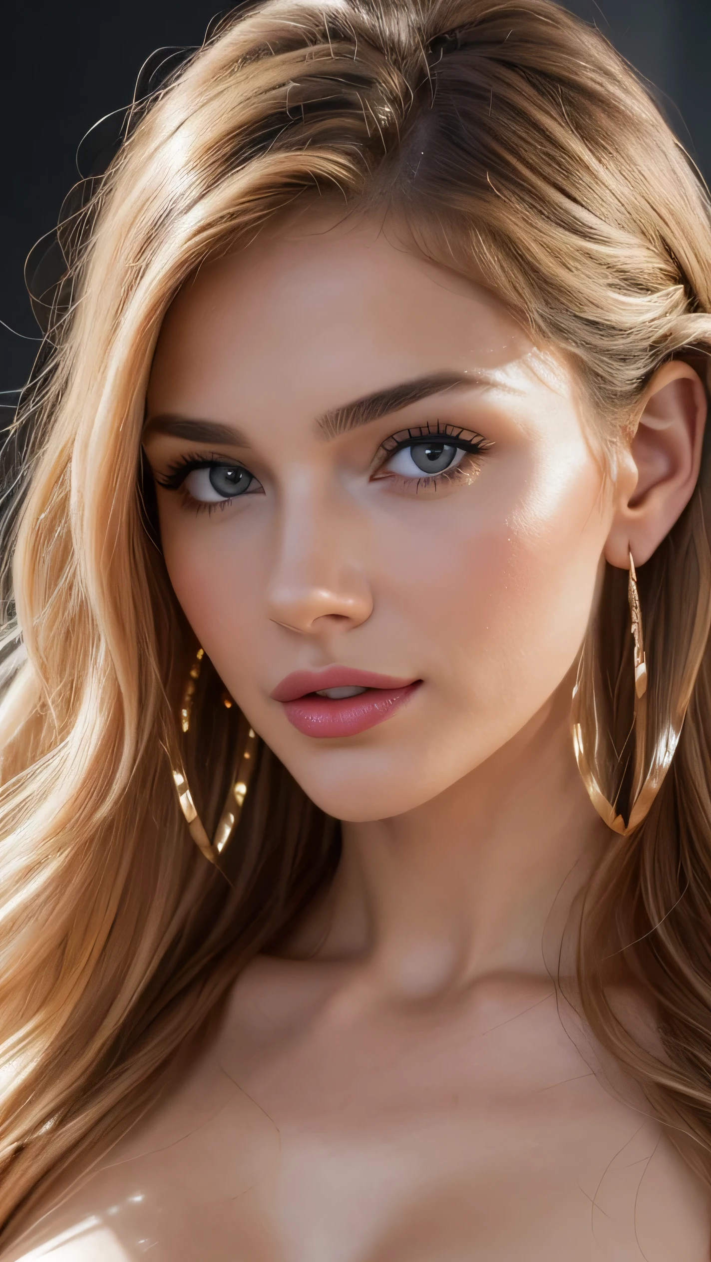 A woman with long blonde hair and big hoop earrings - SeaArt AI