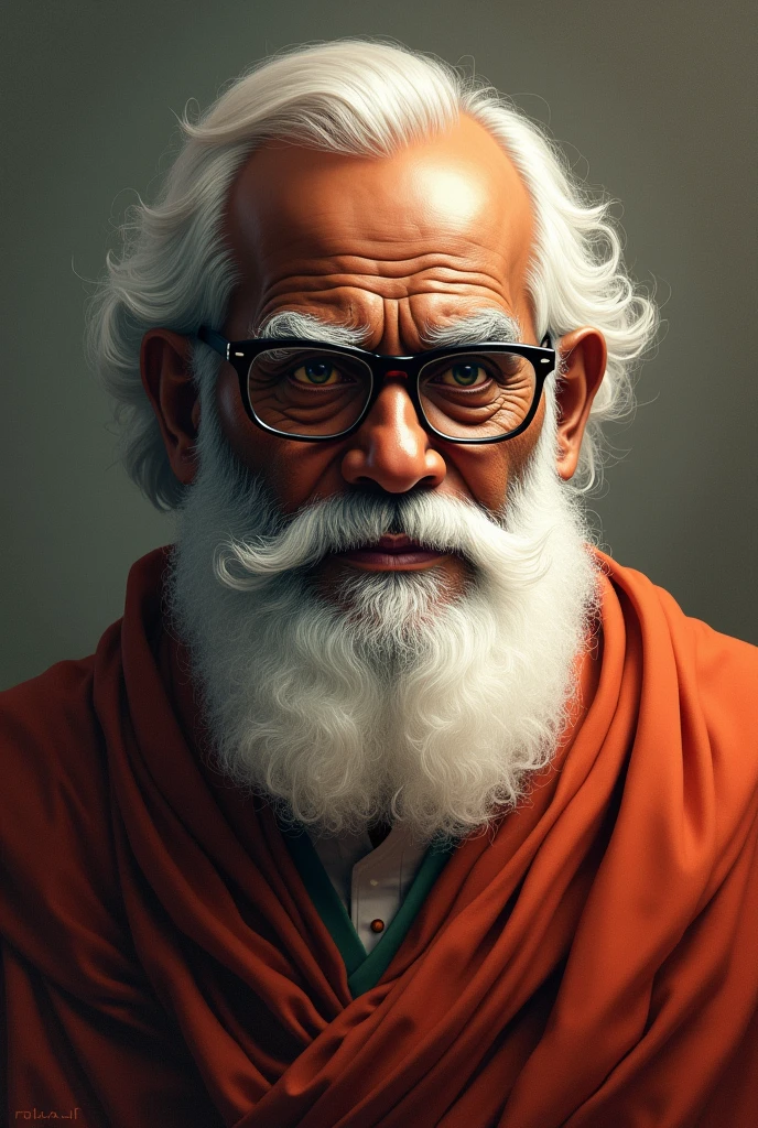 A closeup of a man with a long beard and glasses, wise old indian guru, holy man looking down at the ground, Samadhi, Completo - Ver, Afonso Azpiri, Johnatan Wayshak, Vastayan, imagem retrato, version 3, inspirado em Bapu, inspirado em Odhise Paskali, por Bapu, Vereshchagin, dark backdrop, realista