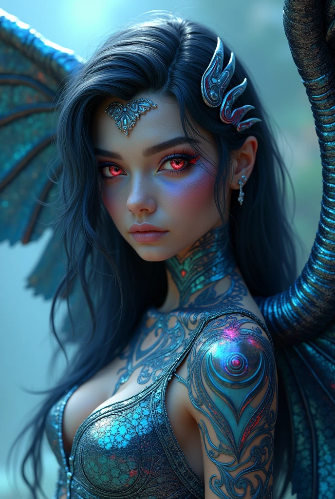 a ultra beautiful girl, with a (black techno fantasy armor) and a great sword in the back, cute, 12k, uhd, photorealistic, (red neon lights), (black short hairs), ((european race)), (ultra beautiful gorgeous realistic), naked belly and (naked arms)