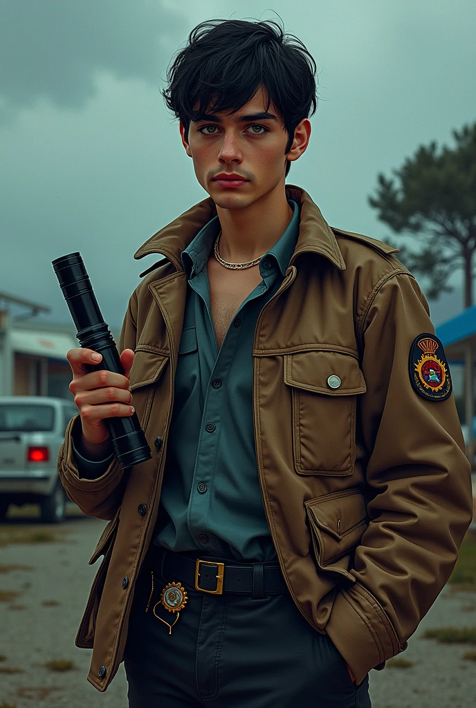(a) teenage boy in an FBI uniform,(a) confident and determined expression,(fine details:1.1) brown hair,(fine details:1.1) green eyes,standing,(extremely detailed) presence,strong build,over,(extremely detailed) unconscious girl (16),(disturbing detail,descriptive) bra and underwear,lying on the ground,covered in blood,(best quality,realistic) lighting and texturing,(realistic) skin texture,(realistic) clothing texture,(realistic) blood effects,(realistic) facial features,(realistic) hair texture,(realistic) environment details,(captivating and detailed) background,night setting,emergency scene,ambulance Sirens,(emphasize environmental details) trees and foliage,streetlamp lighting,vivid colors.