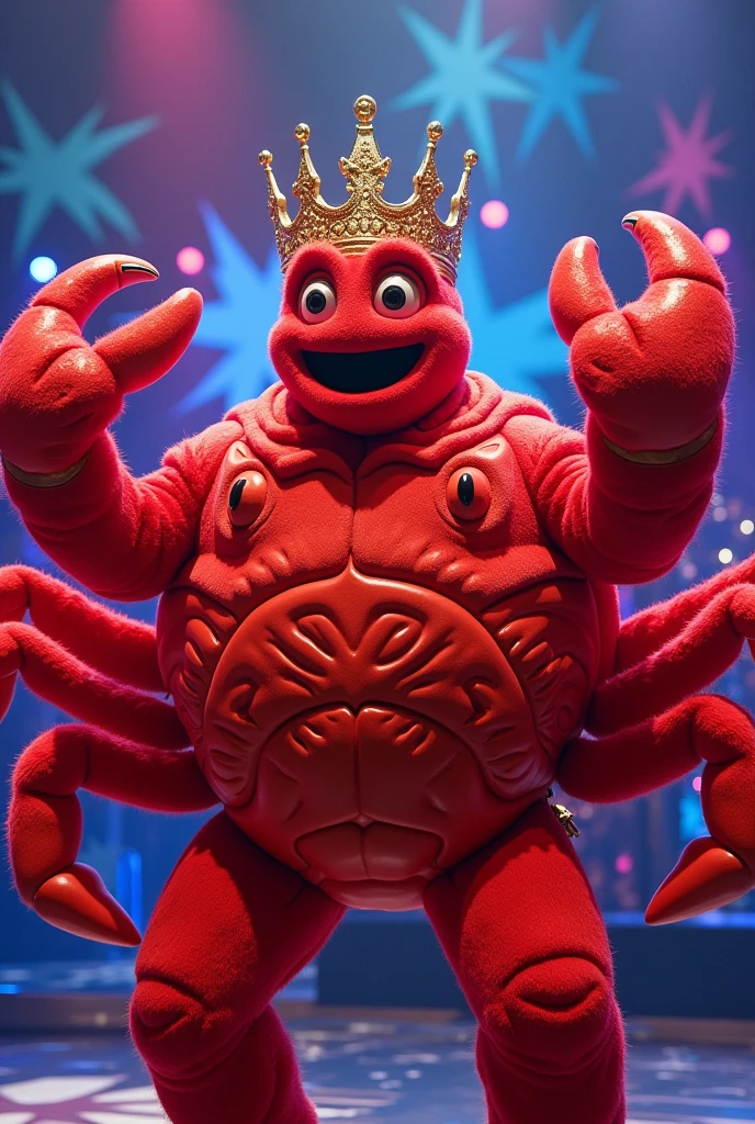 a angry crab with a crown on head, cartoon image