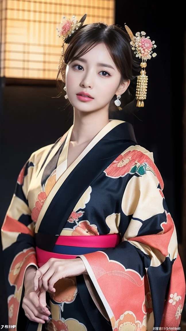 (masterpiece, Highest quality:1.3), (Ultra-fine 8K CG:1.2), (超Realisticな:1.35), (Realistic:1.45), (Realistic:1.4), A beautiful Japanese woman, Fair skin, Glowing Skin, (Blonde:1.1), (Sunburned skin:1.3), (Gal Makeup:1.2), Black gal, (Oiran:1.2), Beautiful kimono, Off the shoulder, (Big moon in the background:1.2), Dynamic Lighting, (Cowboy Shot),