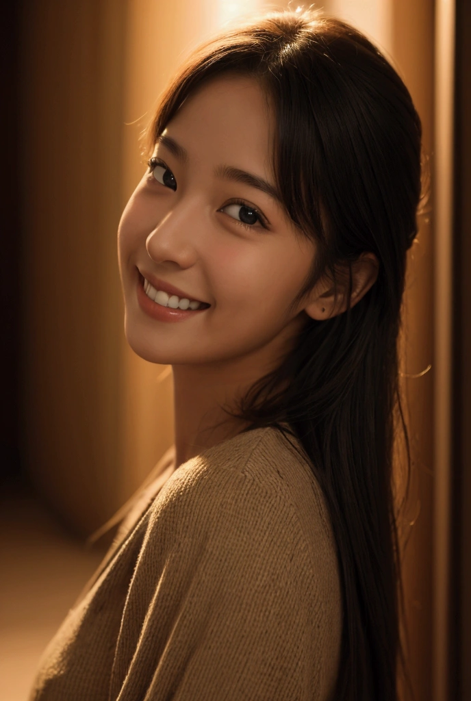 masterpiece,best quality,(Japanese ),((Beautiful girl)),indoor,(perfect body beauty:1.2),(shy smile),beautiful teeth,