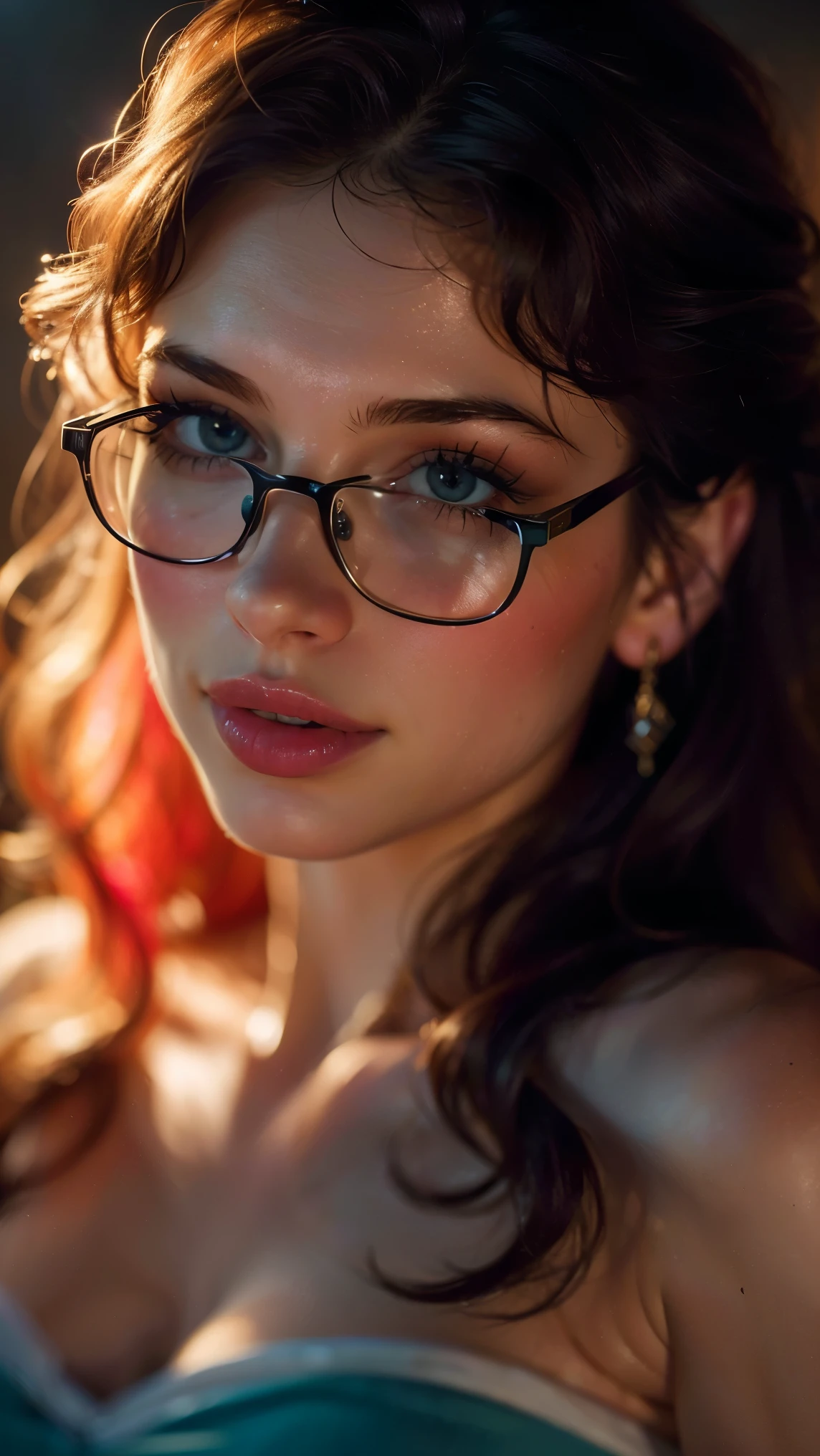 extremely detailed,score_9, score_8_up, score_7_up, score_6_up, score_5_up, score_4_up,surreal angle,sunrise,playful-shadows,vivid-colorful,realistic eye,freckles,shy,angel make-up,glasses,dripping bimbo lips,shy1beauty
 realistic phantasmgoria,dripping, agony selfie,huge detailed scene