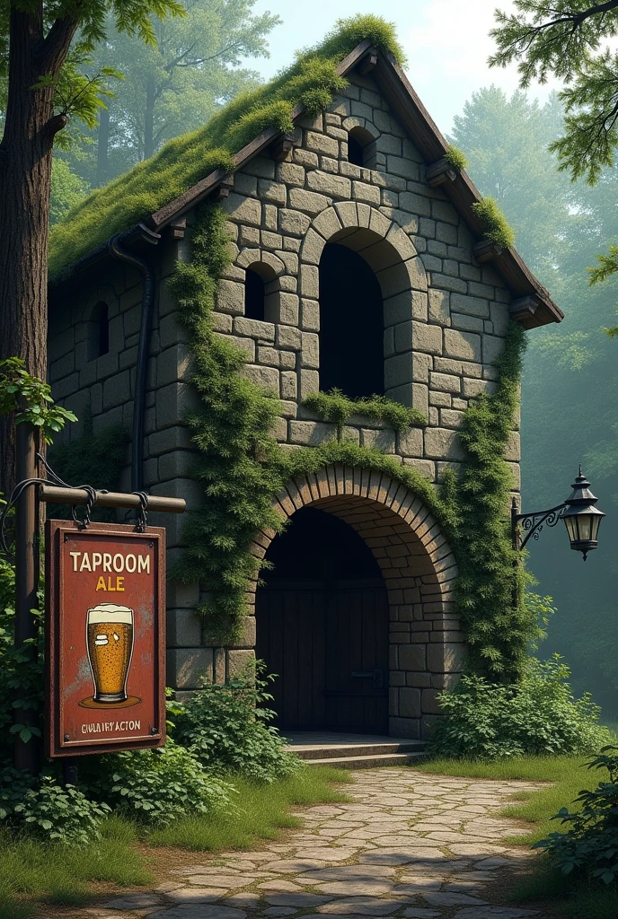 A large, eye-catching illustration of a traditional Indonesian craft store in Germany. There are wooden statues of gods with multiple arms, woven baskets, and wooden carvings of animals. The background has a few houses with thatched roofs. The text "Indonesian Crafts" is written in large, bold letters at the top. The text "In Germany" is written in smaller letters at the bottom.