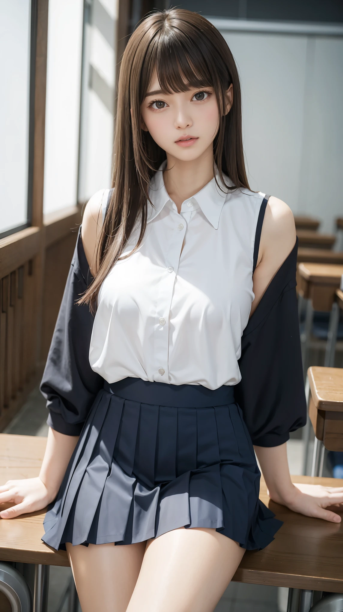 highest quality, shape, Super detailed, finely, High resolution, 8k wallpaper, perfect and dynamic composition, beautiful and detailed eyes, medium hair, medium breast, natural color lip, Looking at Viewer, girl, (smile:1.1), (school uniform:1.2), (vaginal sex:1.4), Asian, sexual climax, (droopy eye:1.3), (cum in pussy:1.3), sex, erotic, pale white skin, cum in pussy, hetero, mole, mole under eye, necklace