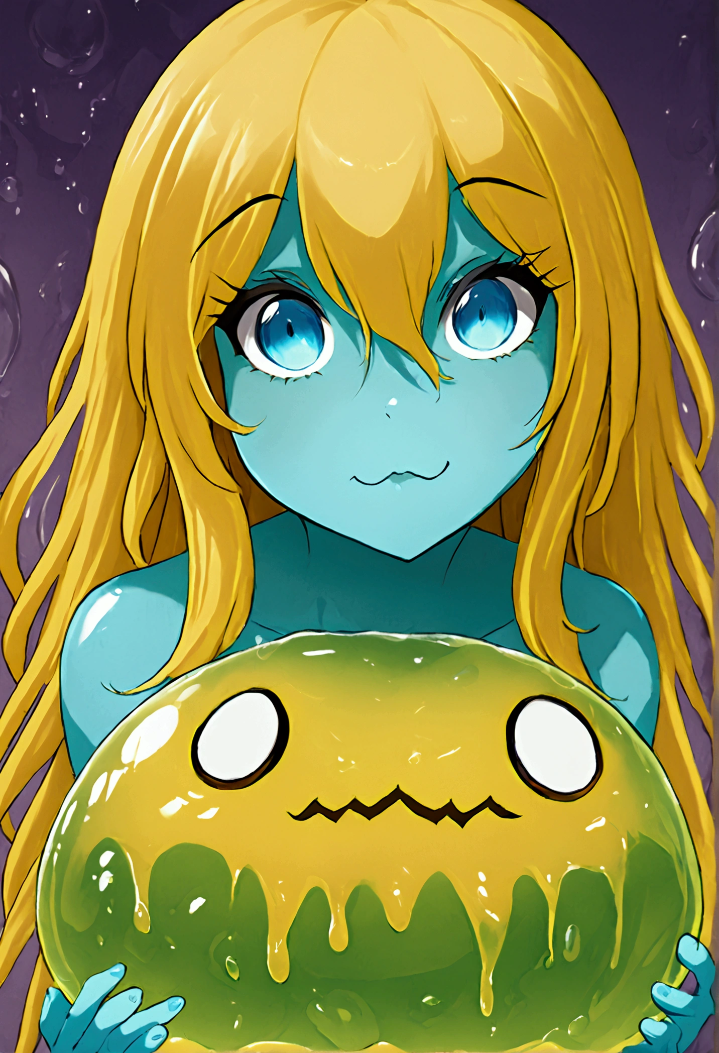 ((masterpiece,best quality)),solo, 1girl,blonde hair, jewelry, earrings,pussy ,anal,shirtless,red eye,green skin,zombie ,anus,big breasts,short hippie