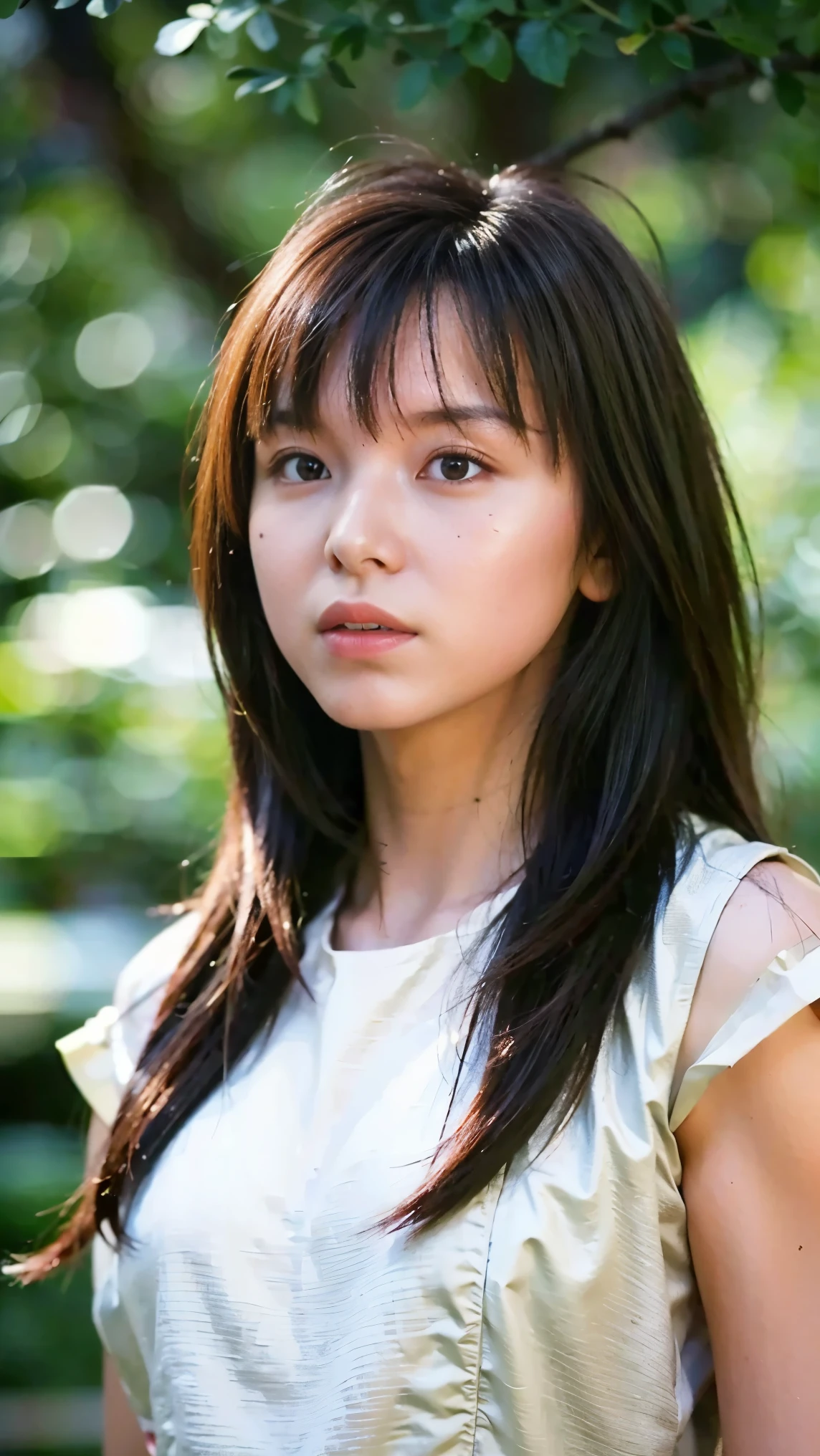 Improve the texture of old photos, The atmosphere and period characteristics of the original photograph, 画像全体をHigh resolutionでシャープ, Facial and clothing details, Make the blurred background as clear as possible, Faded areas are corrected to a natural color, Adjust overall contrast and brightness, Balanced and realistic finish, Remove noise and scratches, Preserve the charm of old photographs, Avoid overcorrecting, Blouse clothing:2.55, Everything modern:1.66, Cute Japanese Women Photos, 20 years old, oil, One Length Hair&Hair straightening balm:1.55, (photo Realistic:1.4), (hyper Realistic:1.4), (Realistic:1.3), (Smoother lighting:1.05), (Improving the quality of cinema lighting:0.9), 32K, 1 person,20 years oldの, Realistic lighting, Backlight, The light shines on your face, Ray Tracing, (Bright light:1.2), (Improved quality:1.4), (Highest quality Realistic textured skin:1.4), fine grain, Detailed face,(smile:0), (Emphasis on face close-up:1.3), (Enhances the beauty of skin texture:1.1),((Extremely precise and accurate anatomy:1.0)), (Enhances the beauty of skin texture:1.1), Clean and glowing skin, mesh, thin:1.2, (Realistic:1.3), Realisticなライティング, (Smoother lighting:1.05), 32K, One Japanese woman, fine grain, Detailed face, (Film Grain:1.1),(Accentuates body lines:1.1), High resolution, Natural look, Kind eyes, Improves hair quality, Delicate light and shadow, Transparent muscles, Graceful pose, Beautiful Eyes, Sharp details, Soft light reflection, Beautiful contours, Delicate skin tones, Fine hair texture,Cute Japanese Women Photos,