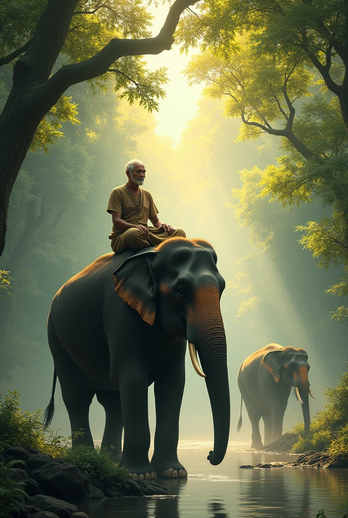 Beautiful girl watching friends sitting on an elephant