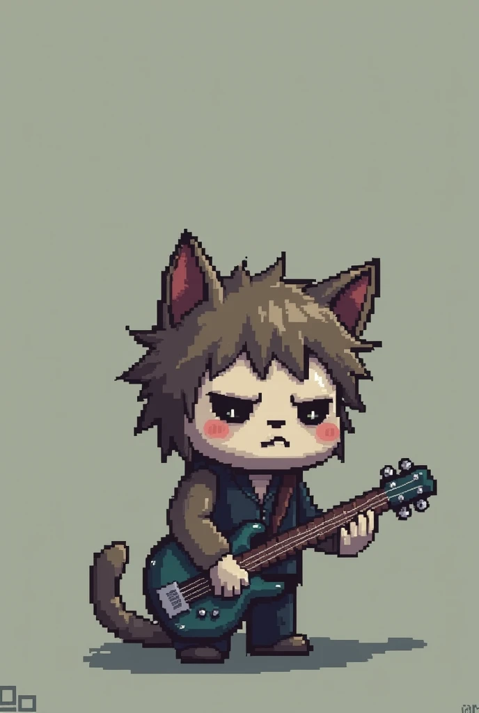 boy, squirrel, furry, bodyfur, tail, green goggles, green collar, green bra, bottomless, small penis, testicles, green gloves, green boots, chibi, sparkling eyes, from below, cute, play the guitar