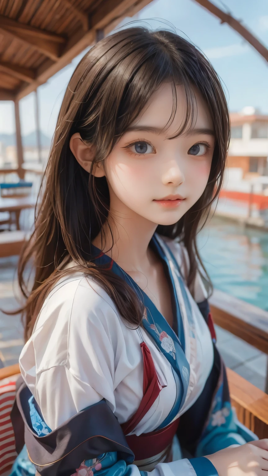 ((masterpiece, Highest quality, Super Definition, High definition)), alone, beautiful girl, Shining Eyes, Perfect Eyes, , Blue Theme, Yukata, firework