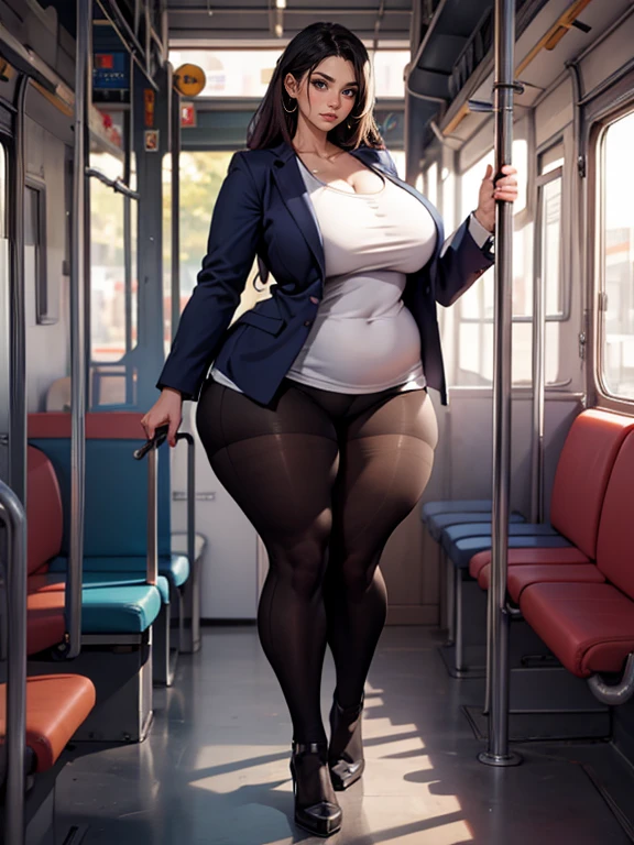 Sexy bbw full body pose in bus